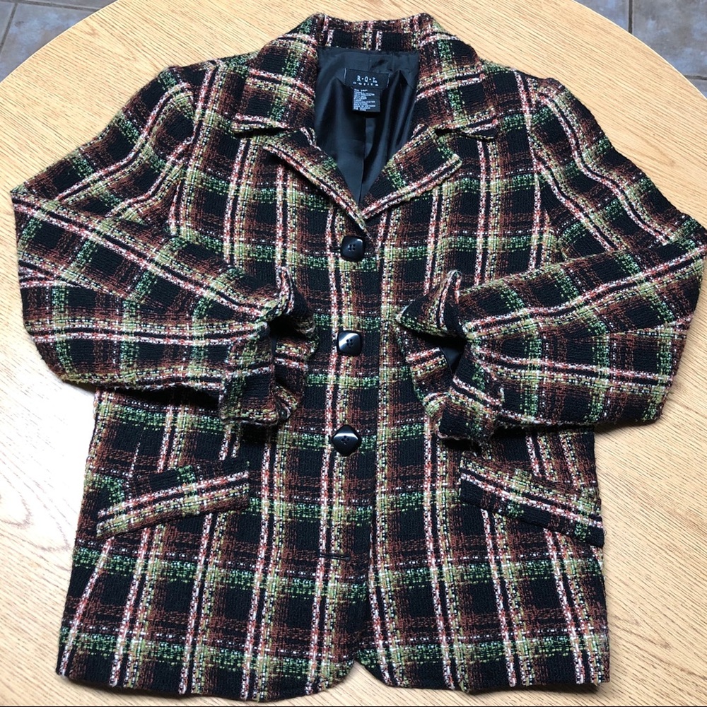 Vintage R.Q.T. Petite Warm Plaid Brown Jacket 14P